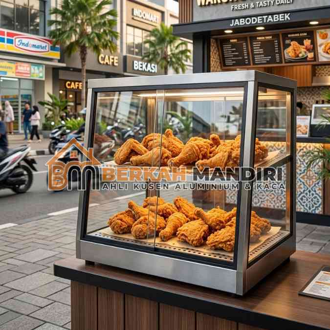 etalase ayam crispy portable mudah dibersihkan