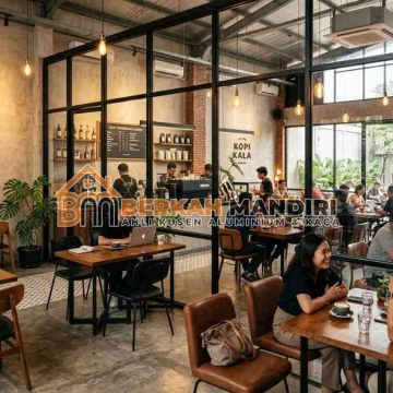 partisi kaca cafe Tangerang gaya industrial estetik