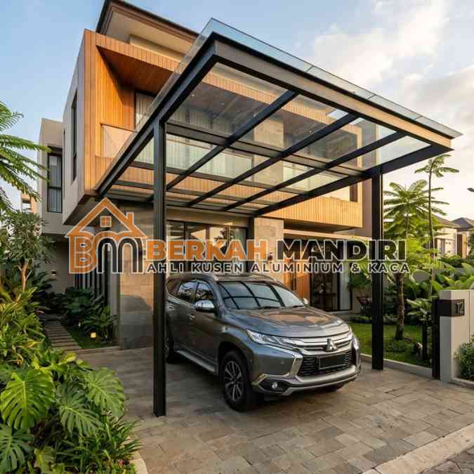 carport atap kaca Bekasi desain modern minimalis